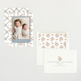 This is a citrus birth announcements with standard by Jackie Crawford called cottage watercolor ribbon printing on recycled smooth signature in standard