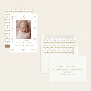 This is a pebble birth announcements with standard by Susan Zinader called preppy bow border printing on recycled smooth signature in standard