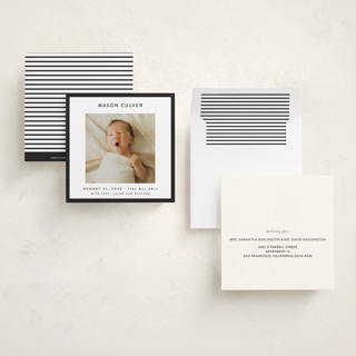 This is a charcoal birth announcements with standard by JoAnn Jinks called square printing on signature in standard
