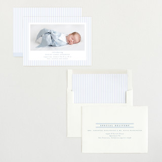 This is a sky birth announcements with standard by Jennifer Holbrook called pinstripe frame printing on recycled smooth signature in standard