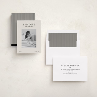 This is a noir birth announcements with standard by Jackie Crawford called simone printing on recycled smooth signature in standard