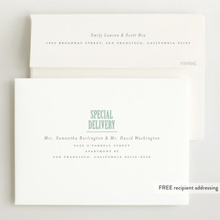 This is a moss birth announcements with standard by Erin Hodges called classic monogram printing on recycled smooth signature in standard