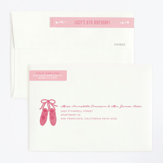 This is a bubblegum kids birthday invitations with foil pressed by Jen Banks called let's plie printing on signature in standard