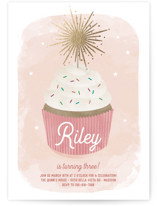 This is a pink kids birthday invitation by Lorent and Leif called Sparkler with foil-pressed printing on signature in standard.