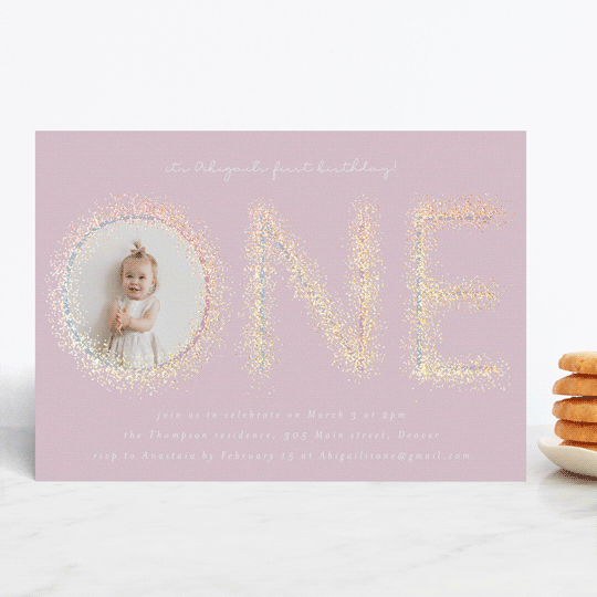 "Sparkle One" - Foil-pressed Children's Birthday Party Invitations in Cotton Candy by Ashlee Townsend.