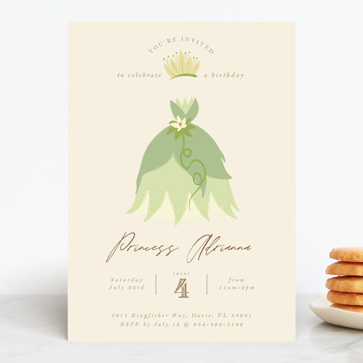 "Disney Princess Tiana's Dress" - Children's Birthday Party Invitations in Southern Cream by Kate Ross.