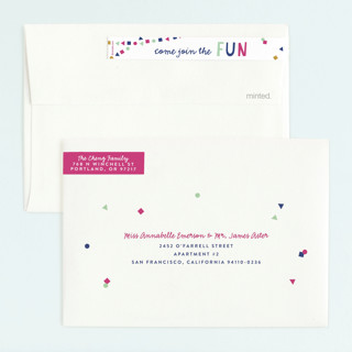 This is a magenta kids birthday invitations with standard by Melissa Egan of Pistols called festive bunting printing on signature in standard