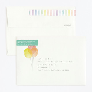 This is a rainbow kids birthday invitations with standard by Robert and Stella called balloon arch printing on signature in standard