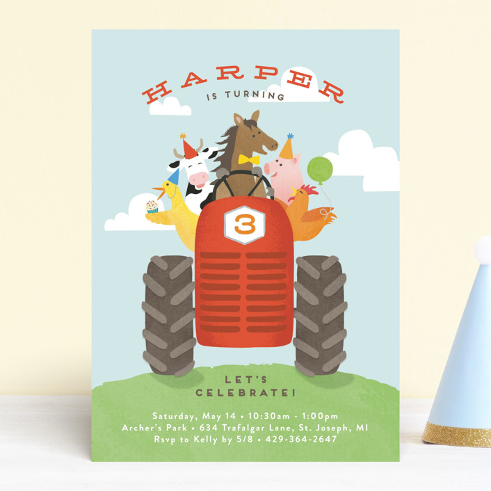 "farm animal friends" - Children's Birthday Party Invitations in Robin’s Egg by Jennifer Wick.