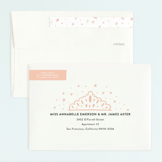 This is a blush kids birthday invitations with standard by Half Pint Studio called calling all princesses printing on signature in standard