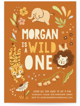 This is a orange kids birthday invitation by Vivian Yiwing called Go Wild with standard printing on signature in standard.