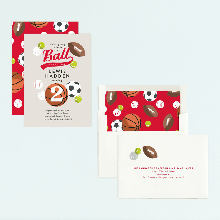 "Have A Ball" - Children's Birthday Party Invitations in Fudge by Alethea and Ruth.