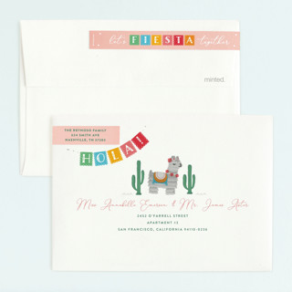 This is a strawberry kids birthday invitations with standard by Jennifer Lew called llama piñata printing on signature in standard