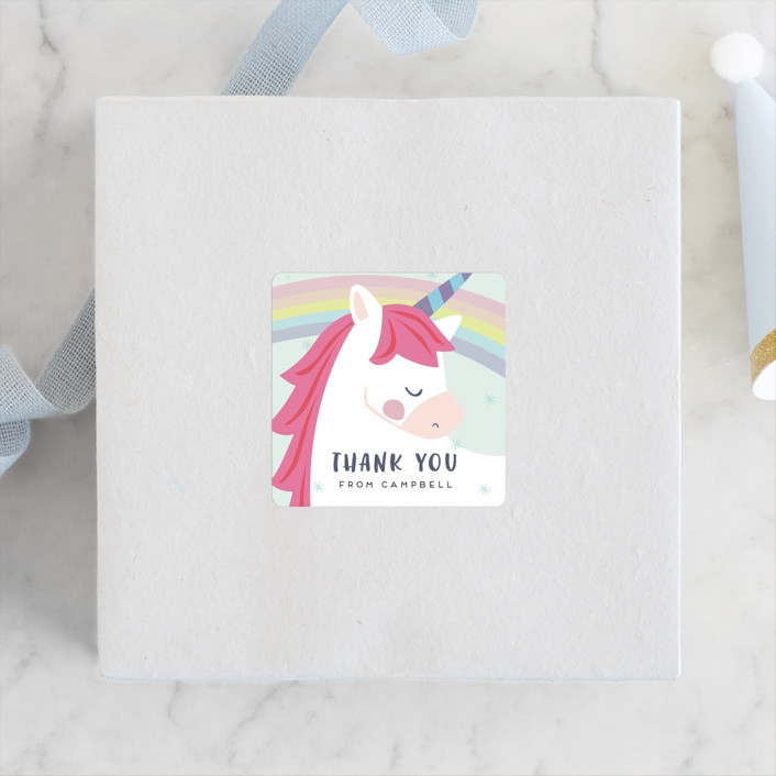 "unicorno" - Children's Birthday Party Stickers in Bubblegum by peetie design.