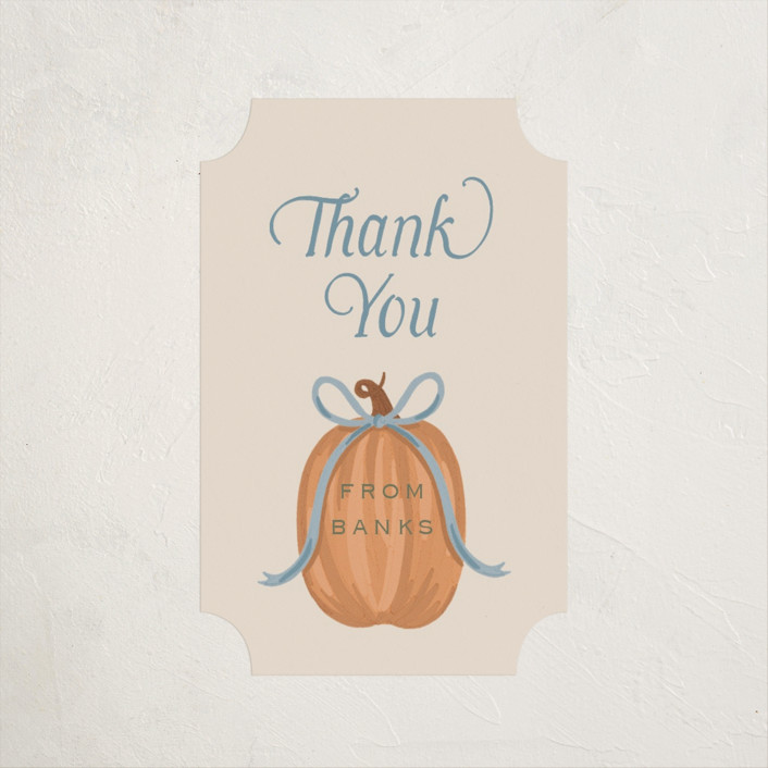 "Pumpkins + Bows" - Children's Birthday Party Stickers in Cornflower by Laura Hankins.