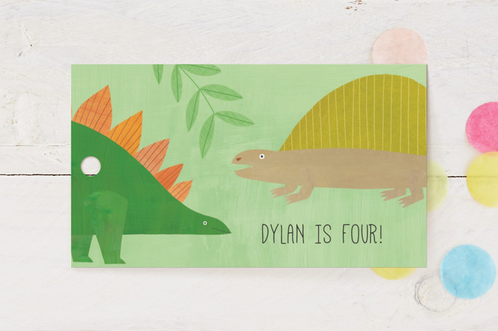 "Let's Roar DInosaur" - Children's Birthday Party Favor Tags in Forest by melanie mikecz.
