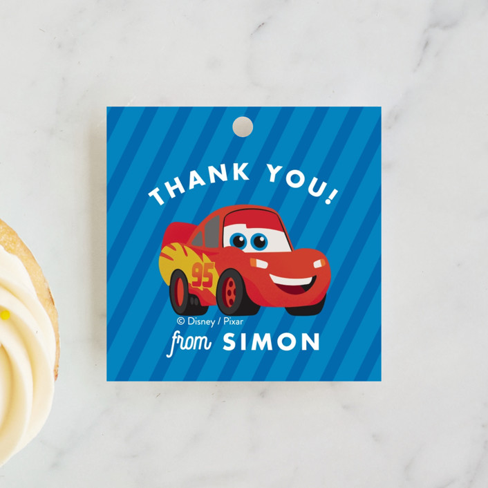 "Disney and Pixar's Cars Kachow" - Children's Birthday Party Favor Tags in Sky by Carly Reed Walker.