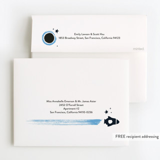This is a sky thank you cards with foil pressed by Charlotte Smith called cosmic adventure printing on strathmore in standard