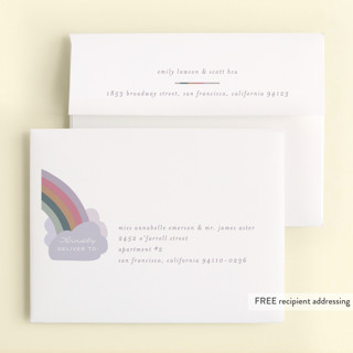 This is a raincloud thank you cards with foil pressed by Leah Bisch called over the rainbow printing on strathmore in standard
