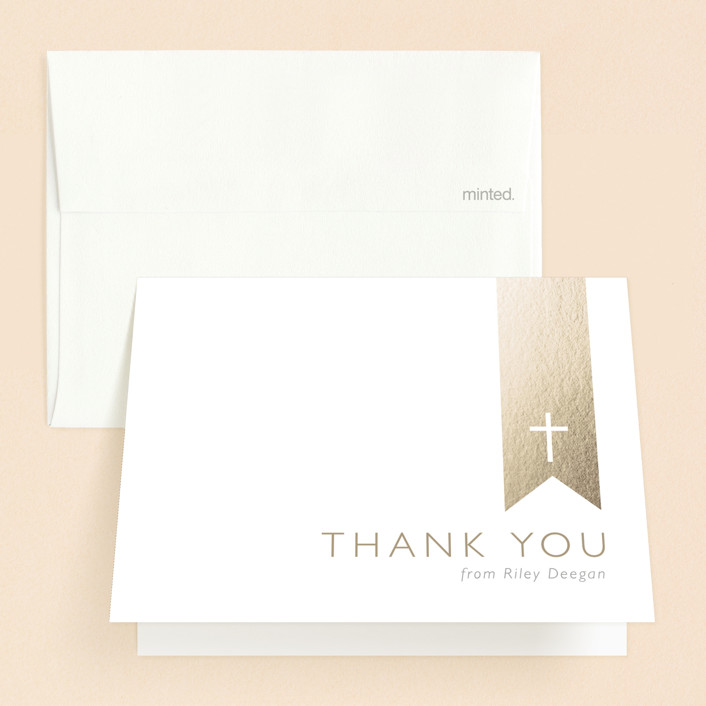"Gold on White" - Confirmation Thank You Cards in Brass by Erin Deegan.
