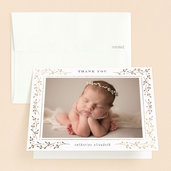 "Little angel" - Foil-pressed Baptism And Christening Thank You Cards in Snow by Ana de Sousa.