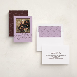 This is a plum photo christmas cards with standard by Megan Davis called cotillion printing on recycled smooth signature in standard