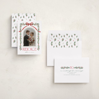 This is a poinsettia photo christmas cards with standard by BR Designs called joyful-bow printing on recycled smooth signature in standard