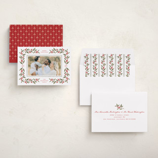 This is a mistletoe photo christmas cards with standard by Wildfield Paper Co called poinsettia + pine printing on recycled smooth signature in standard