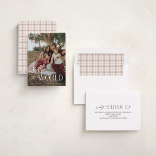 This is a snow photo christmas cards with standard by Pixel and Hank called all joy to the world printing on recycled smooth signature in standard