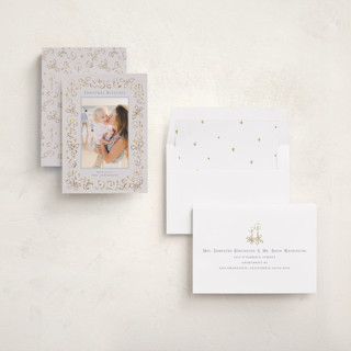 This is a champagne photo christmas cards with standard by Cass Loh called candlelight & holly printing on recycled smooth signature in standard