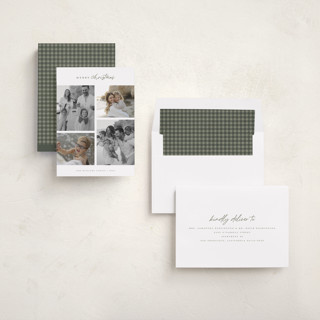 This is a eucalyptus photo christmas cards with standard by Wildfield Paper Co called happy holiday printing on recycled smooth signature in standard