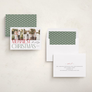 This is a winter photo christmas cards with standard by Makewells called merry stack printing on recycled smooth signature in standard