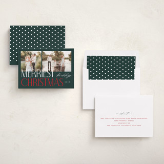 This is a pine photo christmas cards with standard by Makewells called merry stack printing on recycled smooth signature in standard