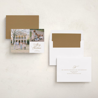 This is a candlelight photo christmas cards with standard by Carolyn MacLaren called script duo printing on recycled smooth signature in standard