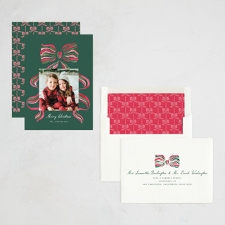 This is a mistletoe photo christmas cards with standard by Vivian Yiwing called stripes bow printing on recycled smooth signature in standard