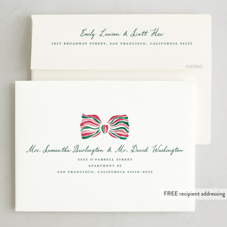 This is a mistletoe photo christmas cards with standard by Vivian Yiwing called stripes bow printing on recycled smooth signature in standard