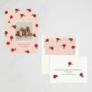 This is a blush photo christmas cards with standard by Kercia Jane called painted petals printing on recycled smooth signature in standard