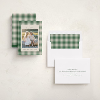 This is a fir photo christmas cards with standard by Emily Betts called gingham vintage printing on recycled smooth signature in standard