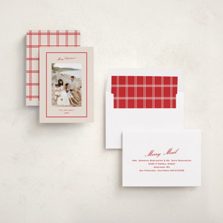 This is a red bow photo christmas cards with standard by Megan Davis called basque printing on recycled smooth signature in standard