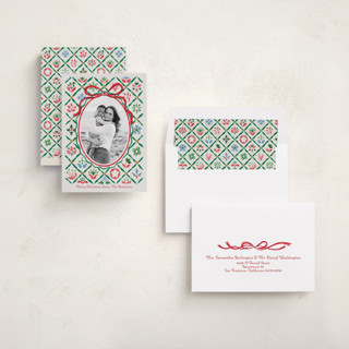 This is a wreath photo christmas cards with standard by Paper Sun Studio called patchwork christmas printing on recycled smooth signature in standard