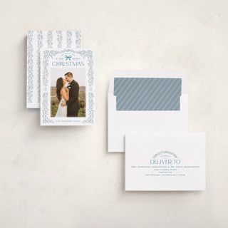 This is a winter frost photo christmas cards with standard by Hooray Creative called christmas garland printing on recycled smooth signature in standard
