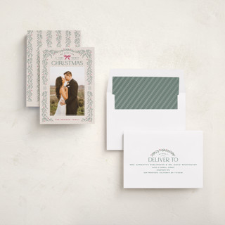 This is a ecru photo christmas cards with standard by Hooray Creative called christmas garland printing on recycled smooth signature in standard