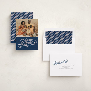 This is a navy photo christmas cards with standard by BR Designs called retro vintage holiday printing on recycled smooth signature in standard
