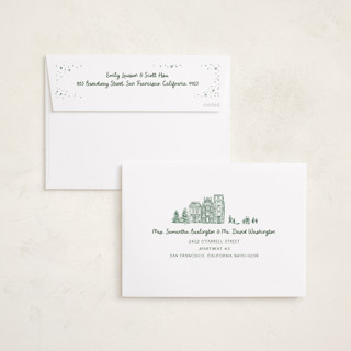 This is a wreath photo christmas cards with standard by Jenna Holcomb called azulejo village printing on recycled smooth signature in standard