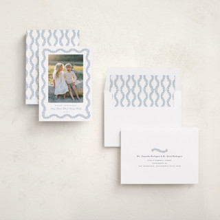 This is a french blue photo christmas cards with standard by Alston Foster called festive greens printing on recycled smooth signature in standard