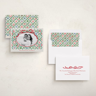 This is a wreath photo christmas cards with standard by Paper Sun Studio called patchwork christmas printing on recycled smooth signature in standard