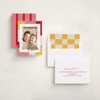 This is a gumdrop photo christmas cards with standard by Owl and Toad called modern quilt printing on recycled smooth signature in standard