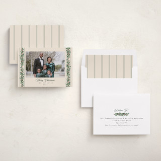 This is a eggnog photo christmas cards with standard by Rebecca Durflinger called evergreen garlands printing on recycled smooth signature in standard