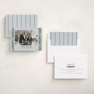 This is a winter sky photo christmas cards with standard by Rebecca Durflinger called evergreen garlands printing on recycled smooth signature in standard