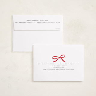 This is a crimson photo christmas cards with standard by Olivia Kanaley Inman called crimson bow printing on recycled smooth signature in standard